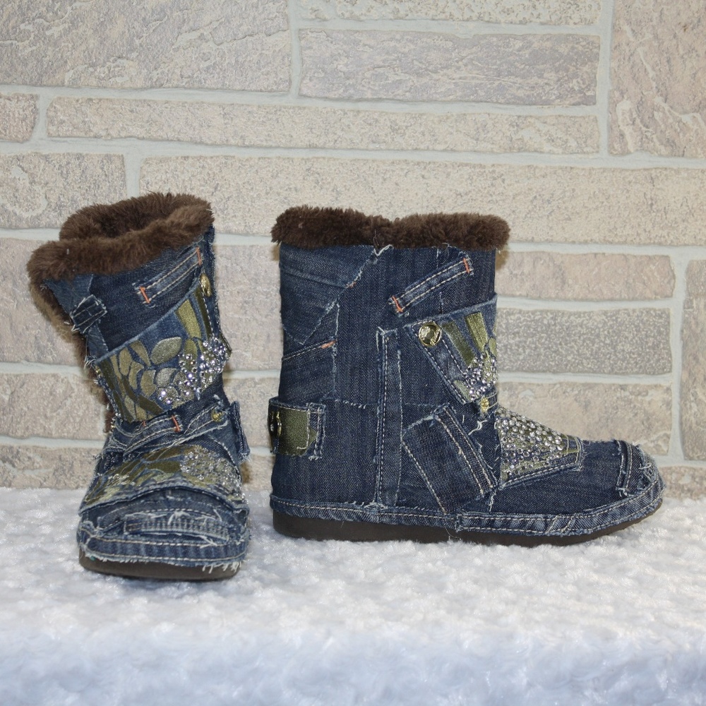 Girls Fur Faux Upcycled Custom Patchwork Boots 5